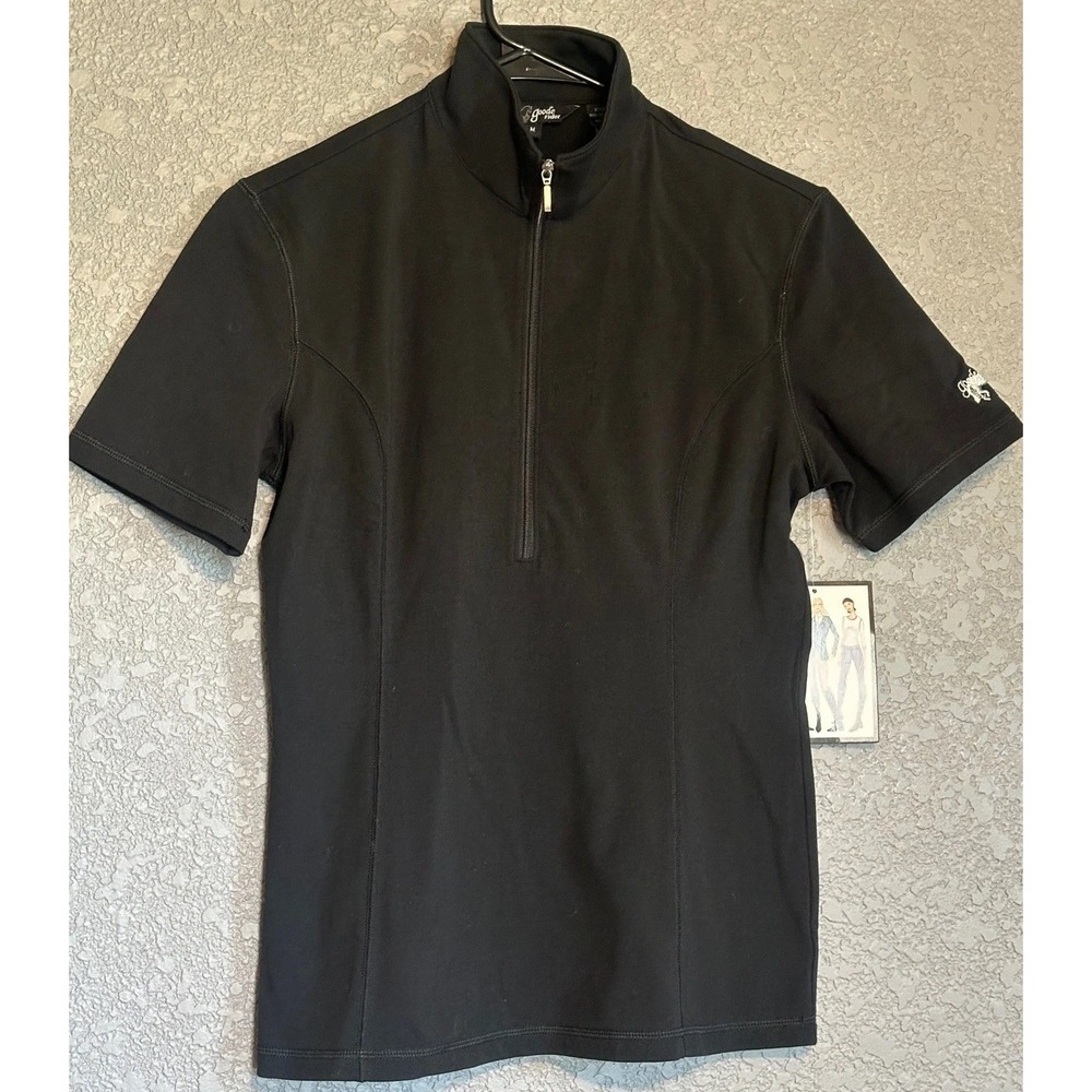 Goode Rider Ideal Show Shirt Black 1/4 Zip Equestrian Top Womens Medium Nuetral